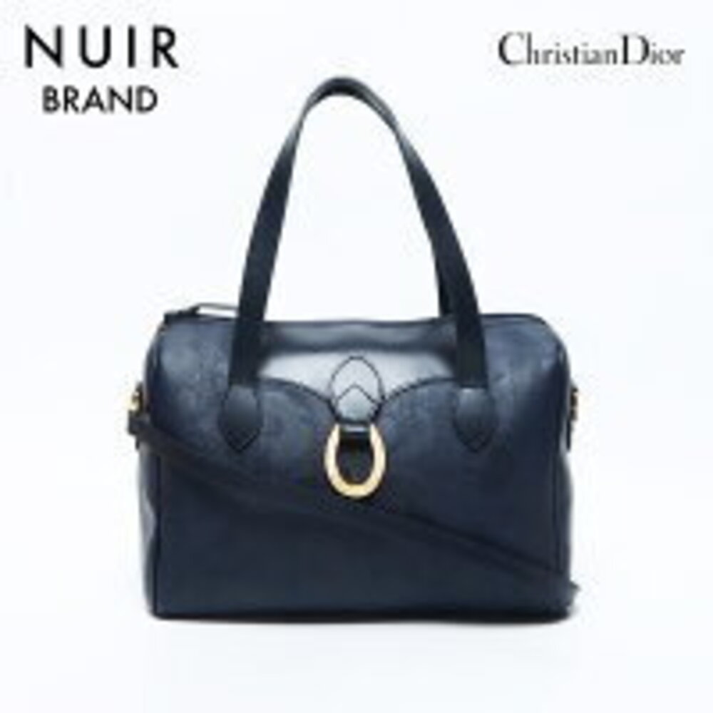 Christian Dior Trotter Leather Boston Bag Navy Blue